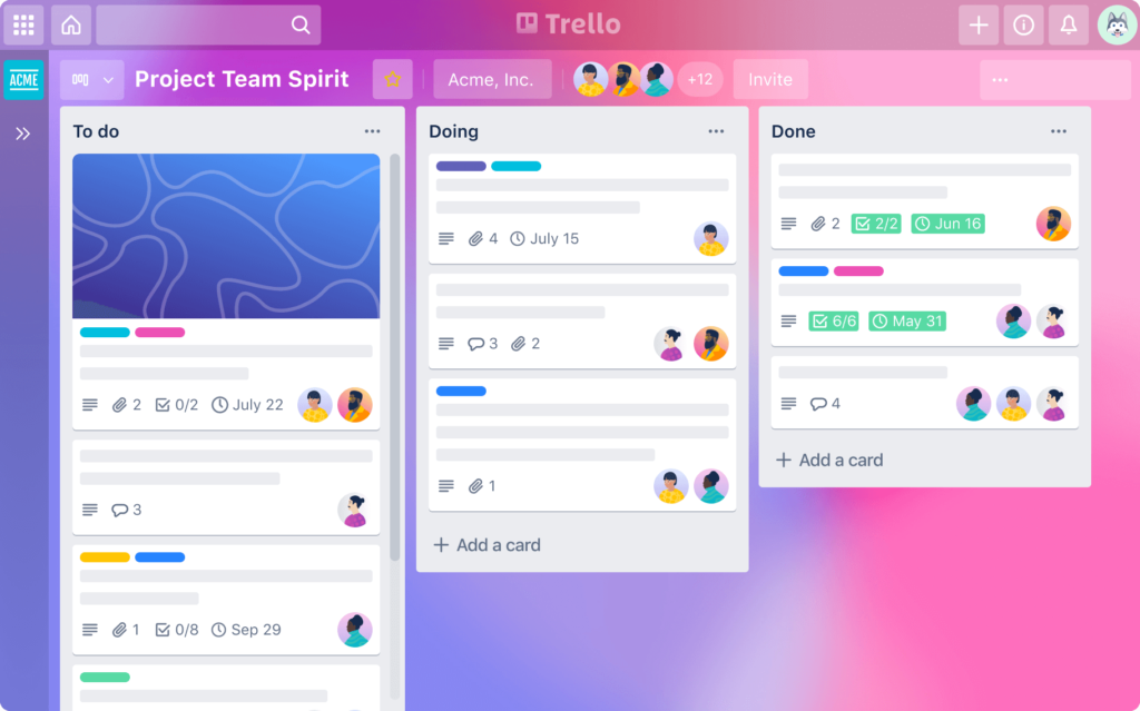 Trello's board-based task management system for organizing work