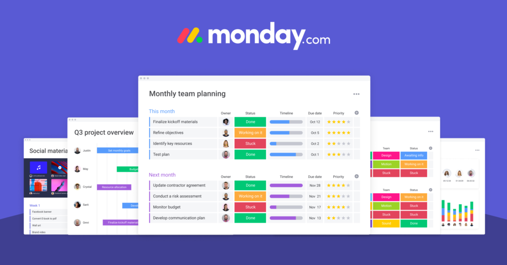 Monday.com's visually intuitive task management interface for efficient project organization